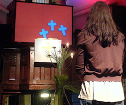 worshiping in church