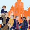 Illustration of people outside the home of Leigh Road Baptist Church